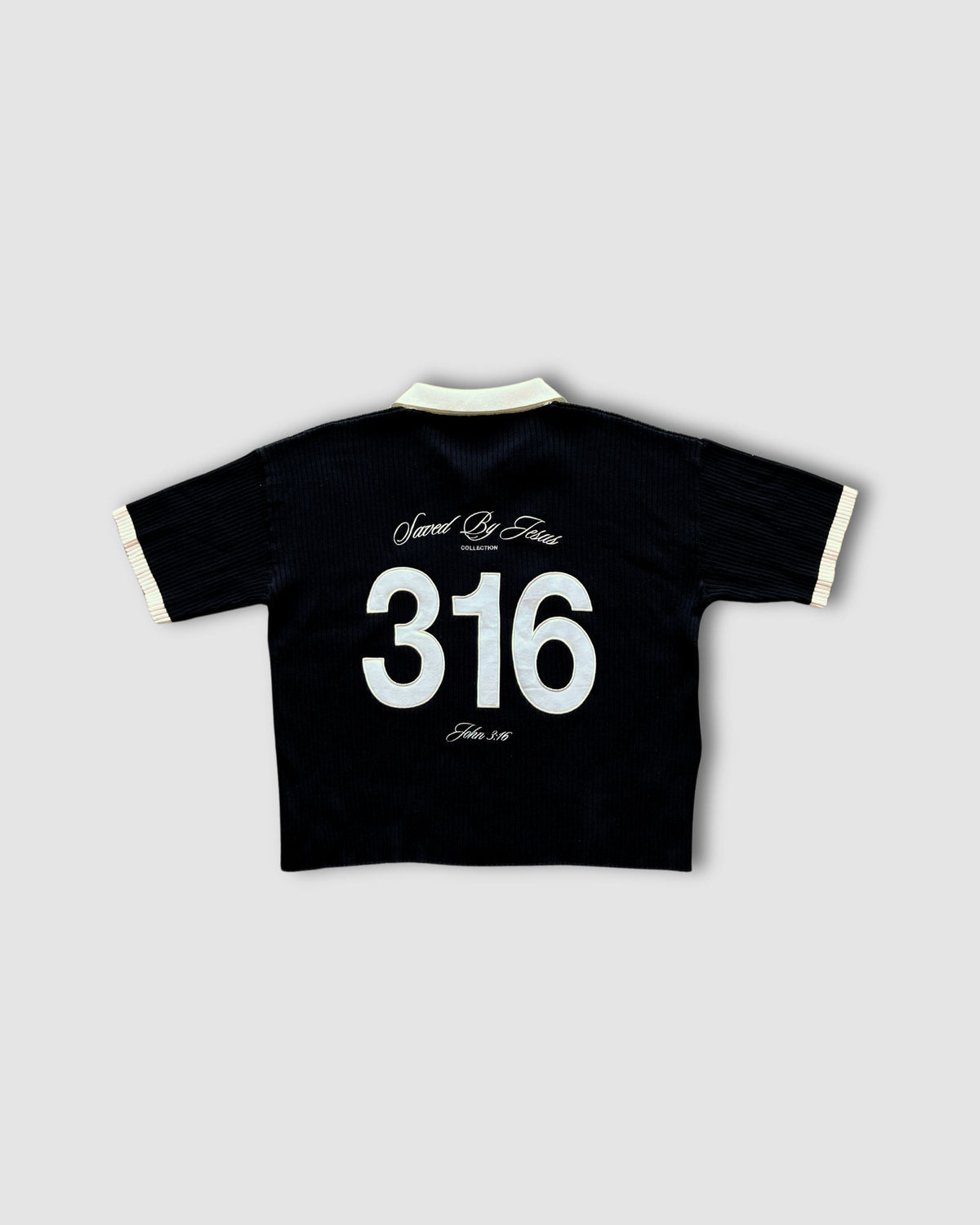 "SAVED BY JESUS" - BLACK KNIT POLO