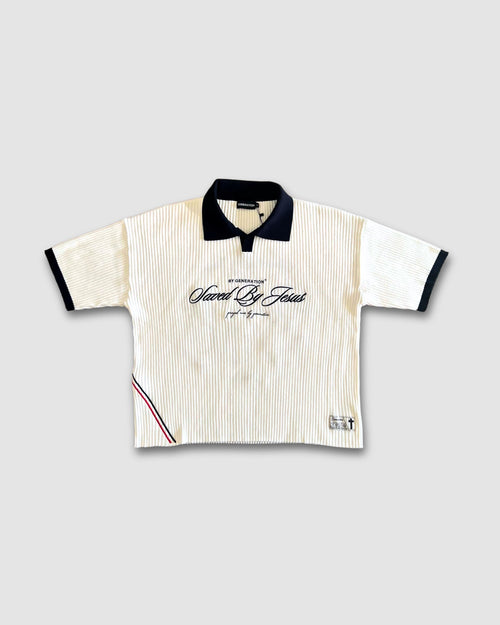"SAVED BY JESUS" - IVORY KNIT POLO