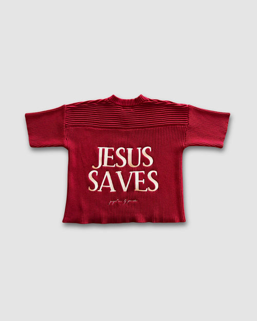 "SAVED BY JESUS" - MAROON KNIT JERSEY