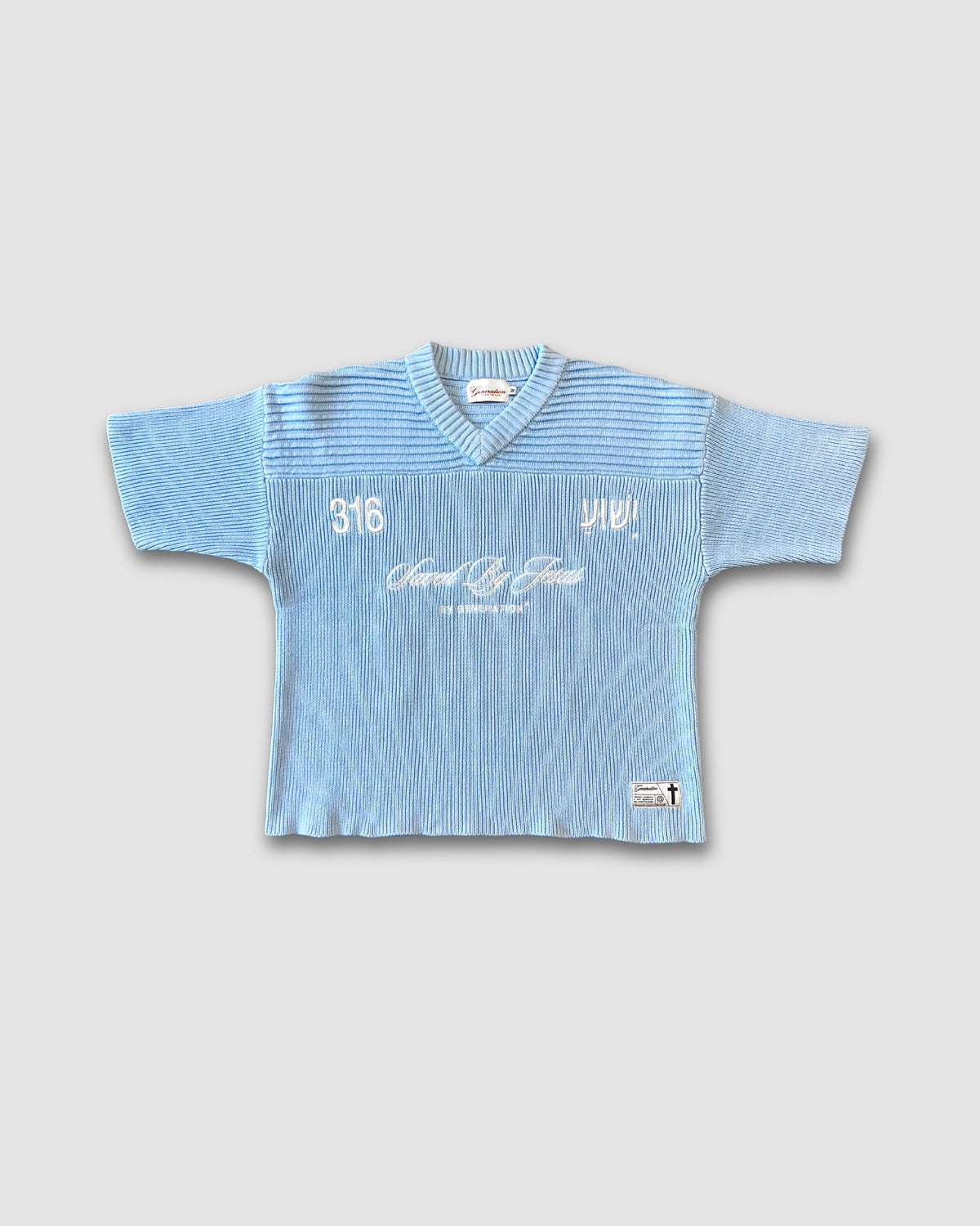 "SAVED BY JESUS" - SKY KNIT JERSEY